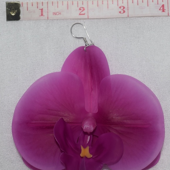 Fuchsia Phalaenopsis Orchid True Touch Artificial Earrings. - Picture 10 of 11